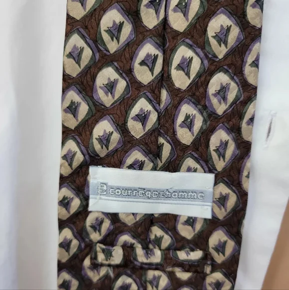 Courreges Homme Paris Tie 100% Silk GEO Brown green beige lilac 59"